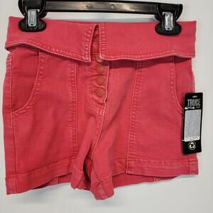 Truce Girls Pink Denim Shorts Size 7 Snap Front Garment Dye Casual Stretch Soft